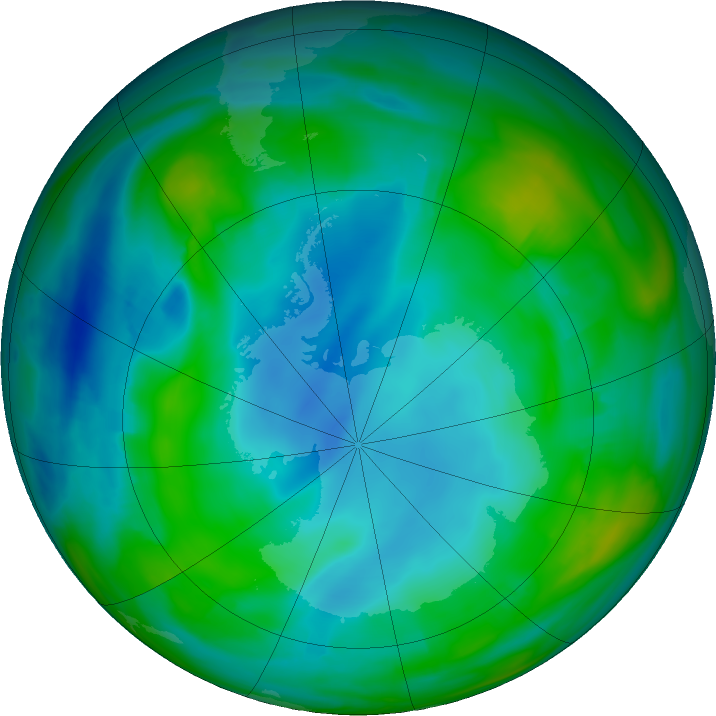 Antarctic ozone map for 08 July 2021